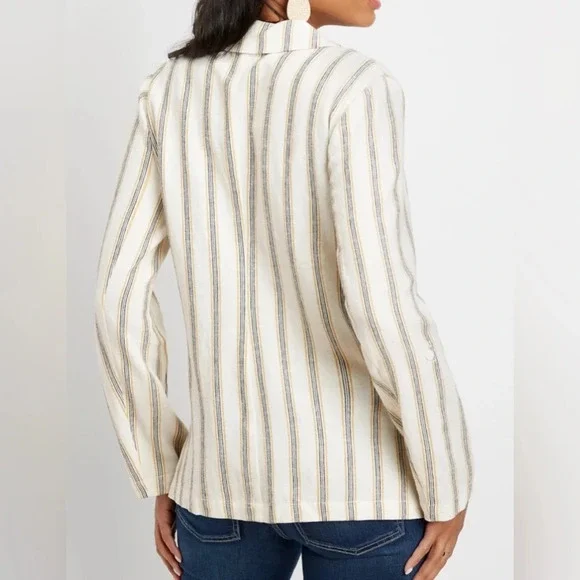 Linen Pinstripe Open Front Blazer Size Medium Style 114336 Casual Maurice’s - Picture 3 of 14